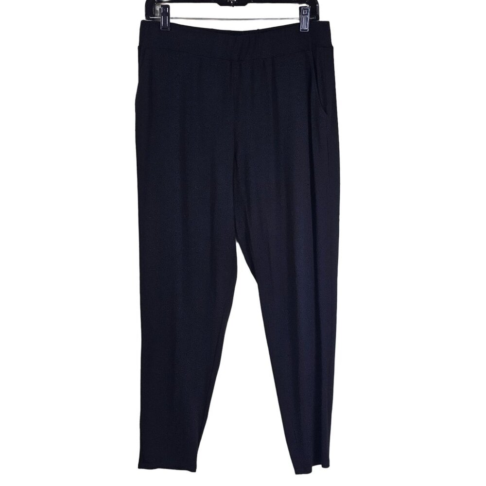 Eileen Fisher Ankle Pull On Pants M Black Stretch‎ Elastic Waist Office Capsule